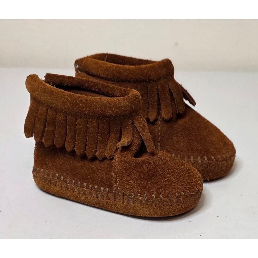 Minnetonka Infant Suede Fringe Brown Moccasins  3-6‎ months